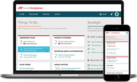 ADP SmartCompliance desktop dashboard and mobile app